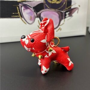 Red Dog Keychain with Gold Accents